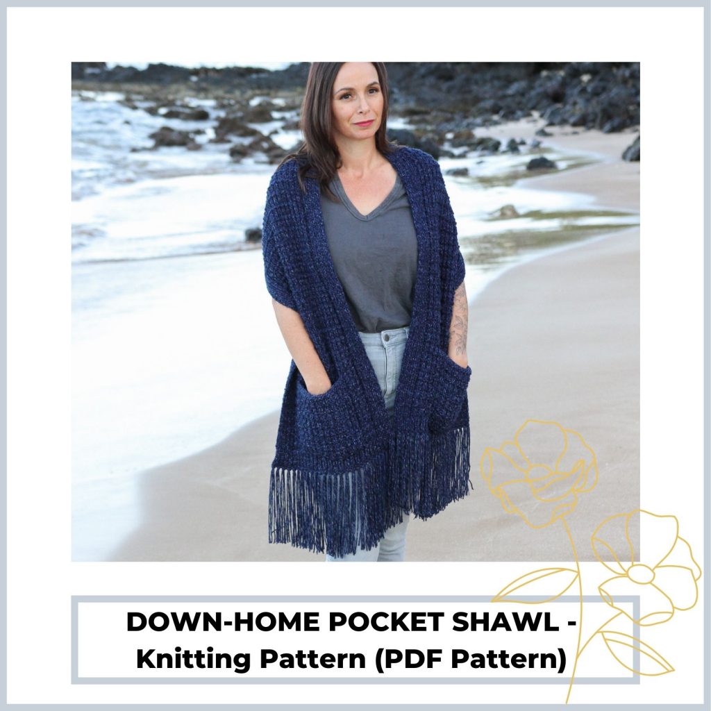 Down-Home Pocket Shawl Knitting Pattern (PDF Only) - Pink Plumeria Maui